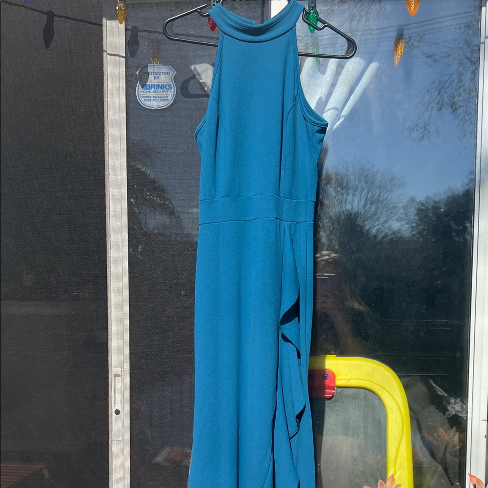 Vibrant Blue Dress with Frilly Side Slit Detail